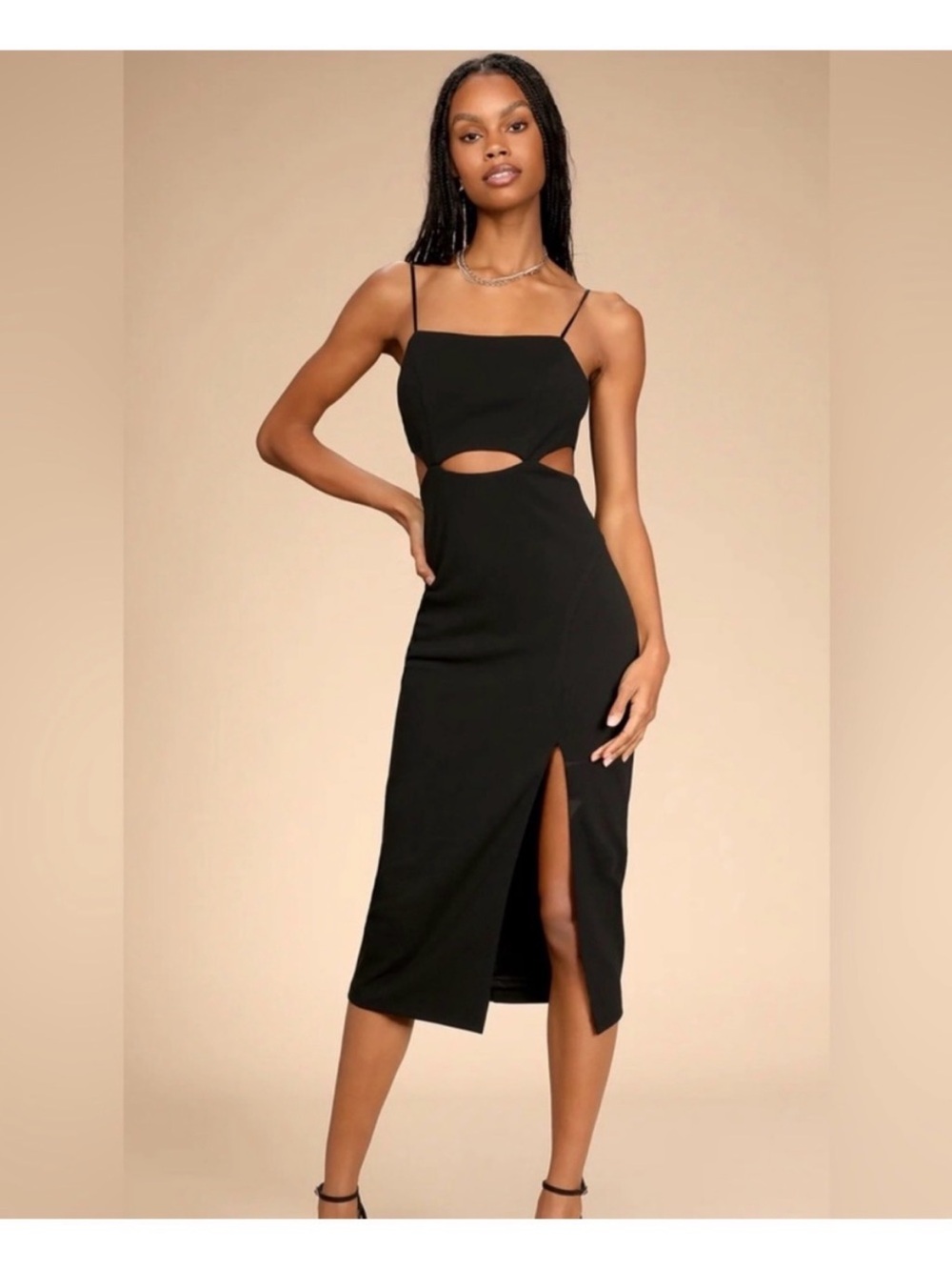 Elegant Black Midi Cutout Dress with Side Slit